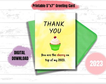 Thank You Card for the end of 2023- Cherry on top- Printable- digital download, gratitude card, holiday greetings,  gift for her