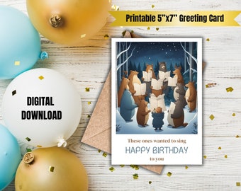 Forest Choir Happy Birthday Printable Card- digital download