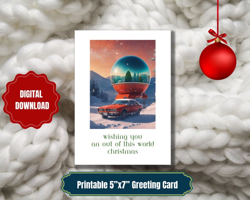 Giant Globe Christmas Printable Card digital download image 2