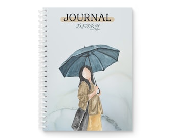 Blue Yellow Soft Watercolor Woman Illustration Notebook