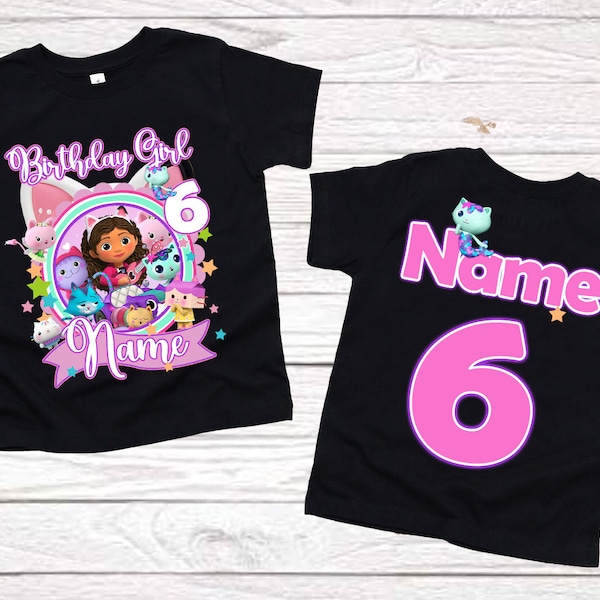 Birthday Girl shirt Gabby's cat birthday girl shirt Personalized gabby shirt name age Birthday Outfit-Gabby Party Dollhouse Inspired T Shirt