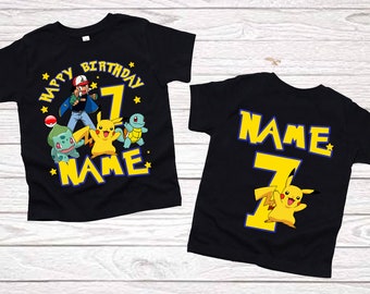 8º cumpleaños niño camiseta Fiesta Cumpleaños trajes Camisas 7º cumpleaños Niños Personalizar nombre edad Pokemon Cumpleaños Niño Dibujos animados Pokémon Coincidencia