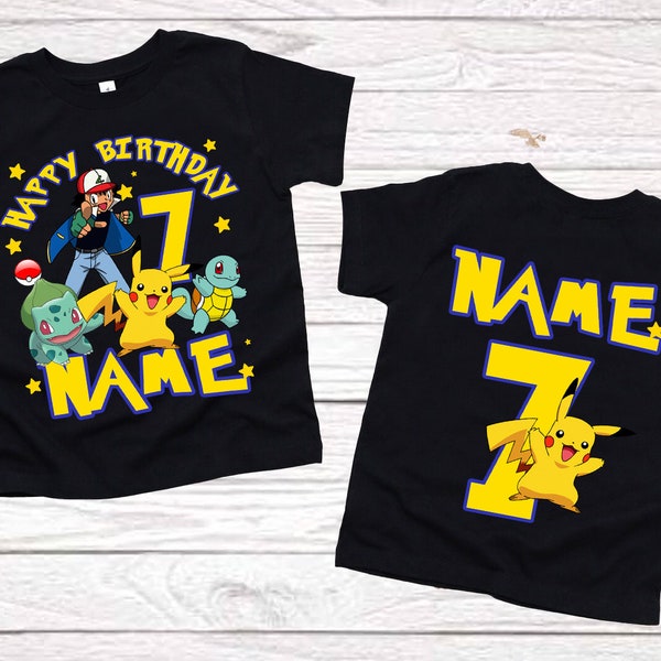 8e anniversaire garçon t-shirt fête tenues d'anniversaire chemises 7e anniversaire garçons personnalisation du nom âge Pokemon anniversaire garçon dessin animé Pokémon assorti