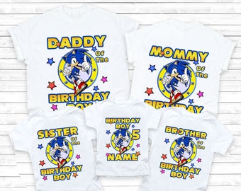 Chemise anniversaire Sonic personnalisée pour la famille, tenue assortie à la famille, chemise Sonic personnalisée, chemise d'anniversaire, chemise d'anniversaire pour garçons, tenue de garçon de 6 à 4 ans