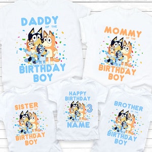 bluey birthday boy Family matching outfits Family Shirts Personalized name age shirts 3 years old Toddler baby Happy Birthday 2nd 1st tshirt