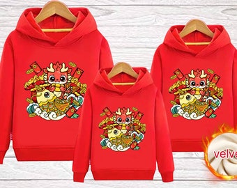 Happy Chinese 2024 New Year hoodies warm Dragon New Year Gift Sweatshirt Pullover Hoodie family matching outfits family years party clothing