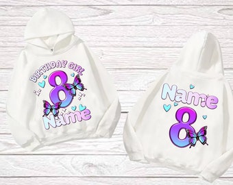 girl birthday hoodies sweatshirt Butterfly Birthday Baby Girl's Kids Party Girls outfits personalized name clothing 8th 1st 2nd 5 3 7 years