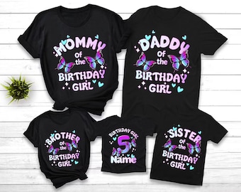 Family matching butterfly girl birthday shirts Girls 1st Birthday party T-Shirts Personalized name Matching outfit 8 9 10 years old Birthday