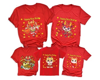 2024 Happy Chinese New Year Tshirt family matching outfits Year Of The Dragon 2024 T-shirt China Shirt Gift Year of the Dragon family crew