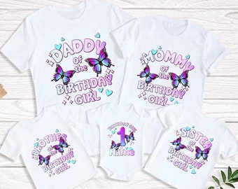 Family matching outfits butterfly girl birthday shirts Girls 1st birthday party shirts Personalized name clothes 10th birthday 6 8 years old