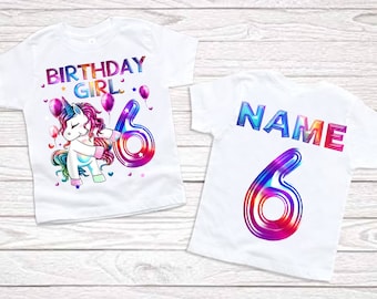 Unicorn Birthday Shirt girls unicorn party shirts cute personalized name age shirts 6th birthday party outfit kids clothes children clothing