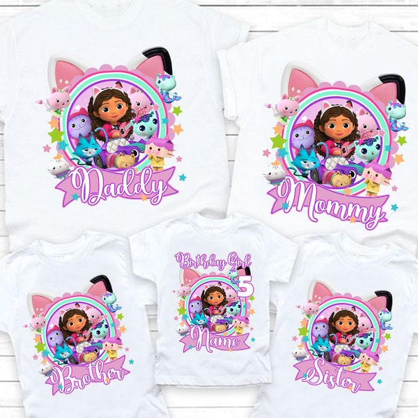girl birthday t shirt gabbys dollhouse birthday outfit party family maching outfits 5 years old customized name age kids mommy clothing 6th
