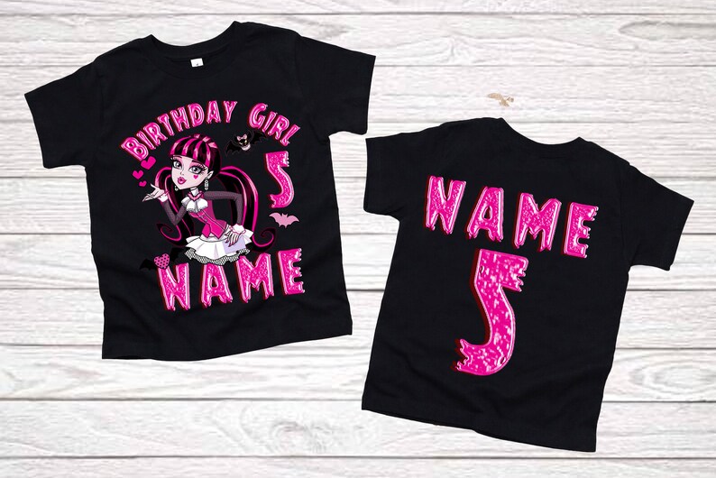 Girl Birthday Shirts Personalized Name Age Birthday Girls Shirt Monster