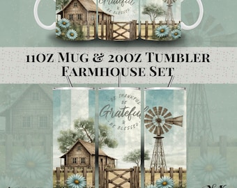 Farmhouse Grateful Blessed Mug Tumbler Wraps (Digital Download)