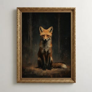 Arte mural de zorros / Pintura al óleo antigua de zorros / Decoración gótica estilo academia oscura para habitaciones / Lámina rústica de zorros estilo cottagecore / Regalo para amantes de los zorros / Lámina de zorros con un toque melancólico