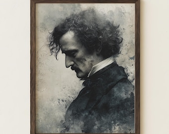 Edgar Allan Poe Art Print | Gothic Portrait Wall Art | Dark Academia Literary Home Decor | Book Lover Gift Wall Print | Poe Wall Decor Print