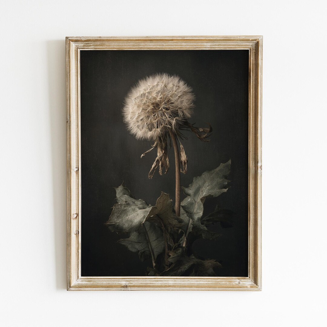 Dandelion Wall Art | Dark Academia Botanical Print | Moody Vintage ...