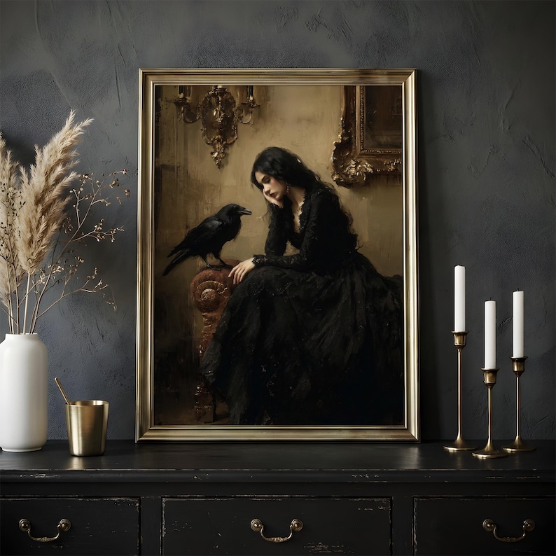 Gothic Princess and Raven Wall Art Print | Moody Victorian Dark Romance ...