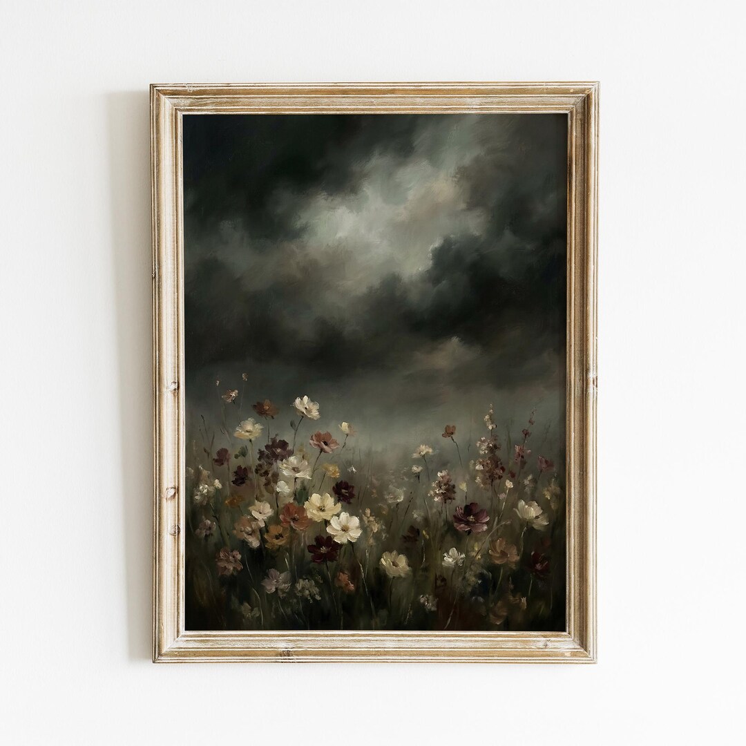 Dark Academia Wall Art | Moody Flower Field Print | Vintage Countryside ...