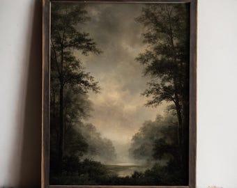 Moody Charcoal Tree Wall Art | Antique Tree Print | Vintage Forest Oil Paint  | Dark Academia Cottagecore Farmhouse Decor | Rustic Accent