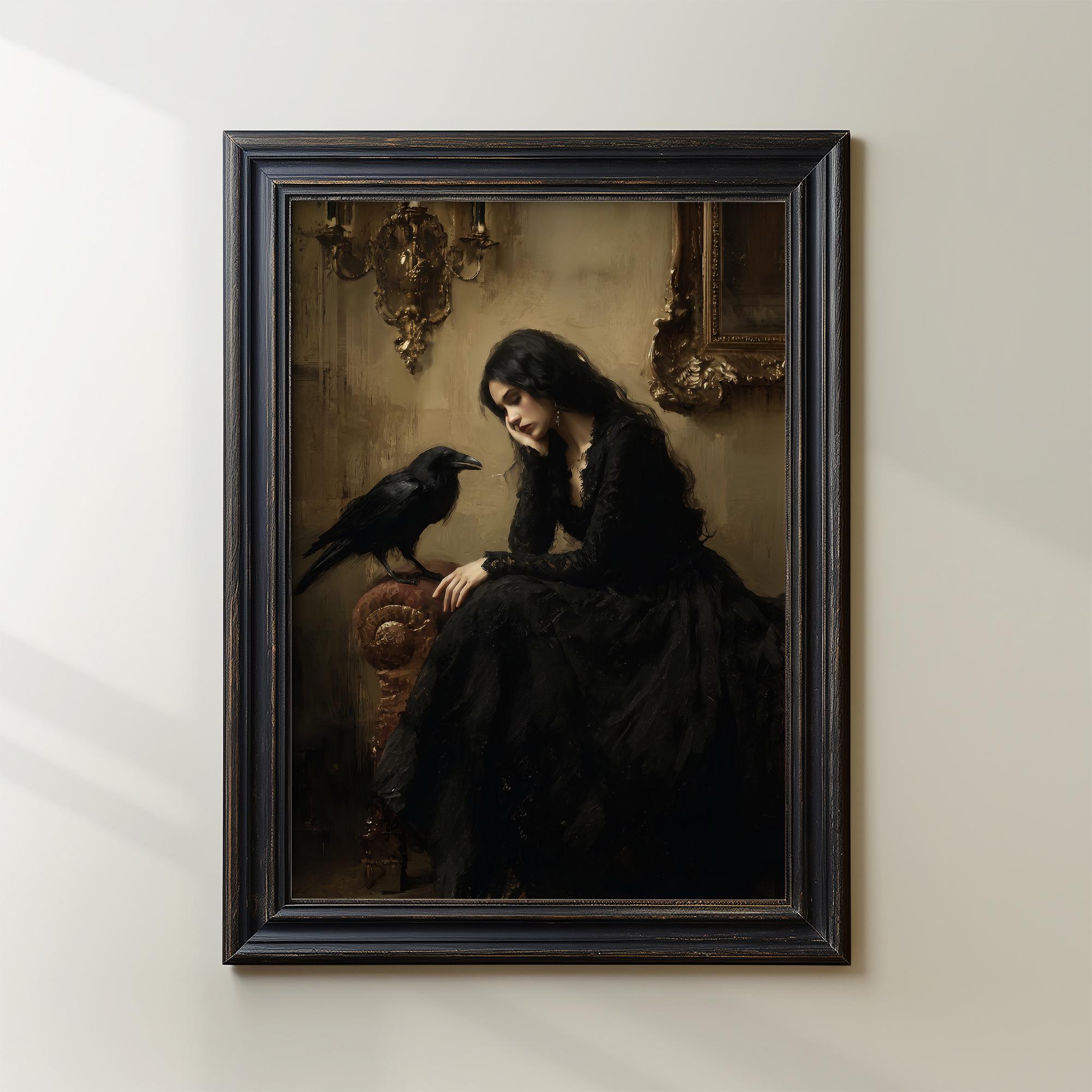 Gothic Princess and Raven Wall Art Print | Moody Victorian Dark Romance ...