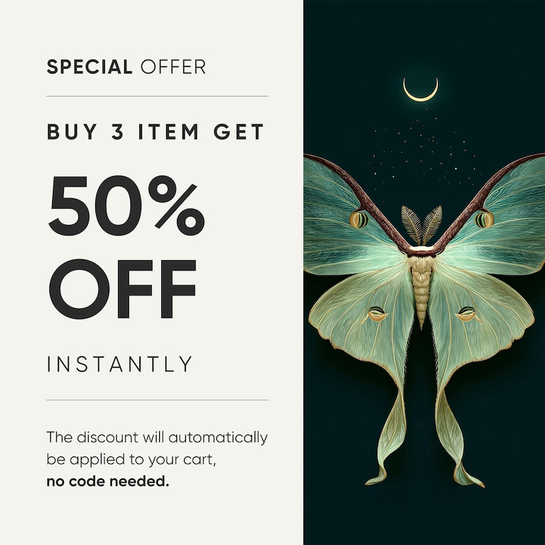 Moth Wall Art Print | Vintage Emerald Green Moth and Moon | Dark ...