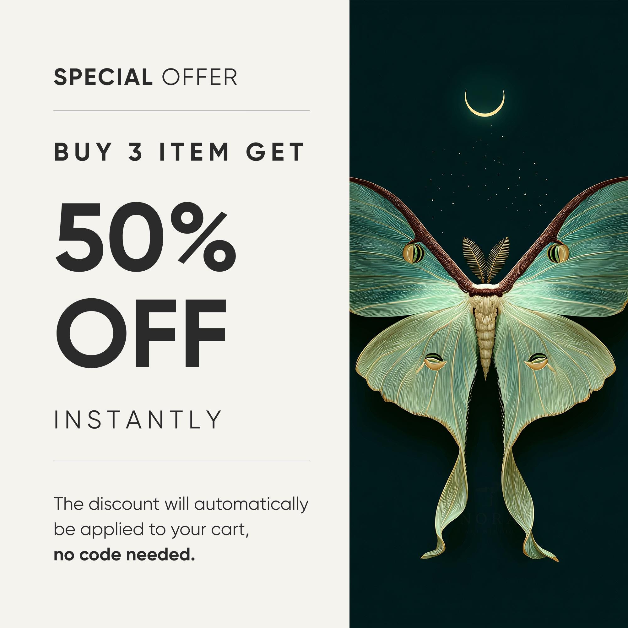 Moth Wall Art Print | Vintage Emerald Green Moth and Moon | Dark ...