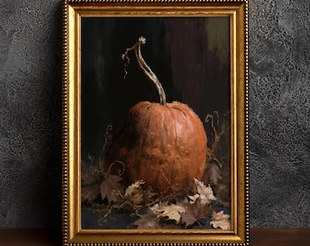 Lámina decorativa de calabazas para pared / Decoración otoñal melancólica / Arte para el hogar estilo Dark Academia / Obra de arte gótica de la cosecha / Decoración de pared vintage de Halloween / Regalo de otoño