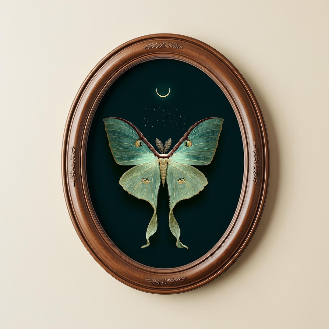 Moth Wall Art Print | Vintage Emerald Green Moth and Moon | Dark ...