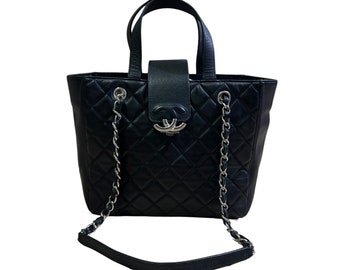 Chanel Black Caviar Leather Large CC Box Tote