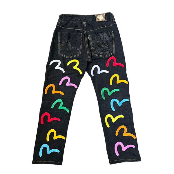 Evisu Multicolor Diacock Custom Patch Denim Pants