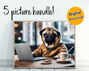 Funny Pug Wall Art Printable Wall Art For Home Office Picture Of Pug Animal Art Print Dog Portrait Digital Print Pug Printable