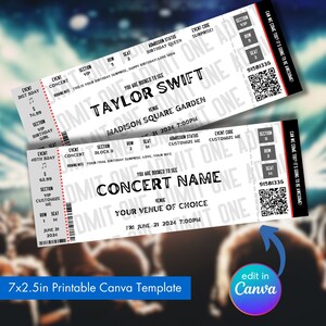 Editable Concert Ticket Canva Template Concert Ticket Stub Editable Printable Event Ticket Gift Concert Ticket Stub Editable Template