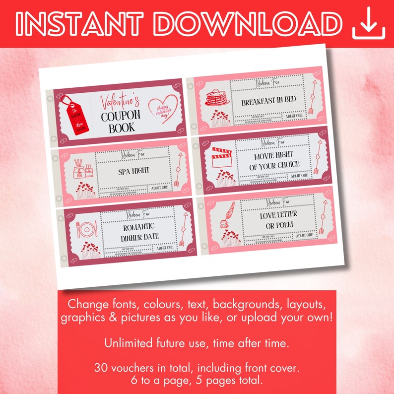 Editable Valentines Vouchers Canva Template Couples Romantic Love ...