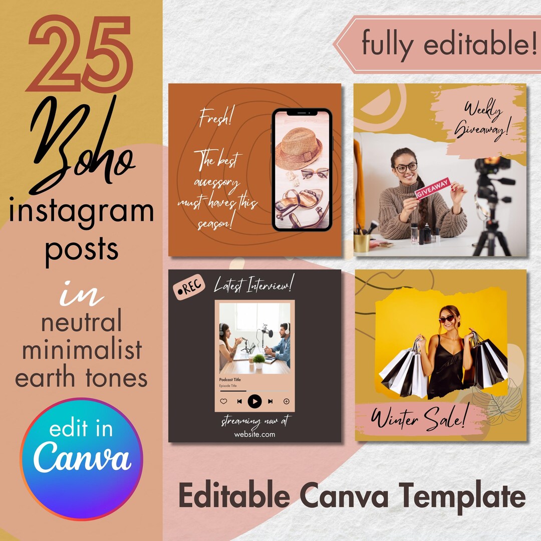 Boho Instagram Post Template Canva Editable Instagram Template for ...