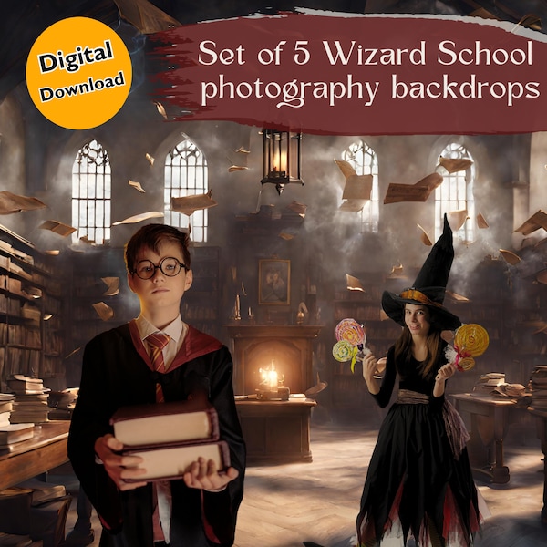 Set of 5 Wizard School Photography Backdrops For Photography Background With Grand Hall Castle Classroom Photo Backdrop For Kids Magical