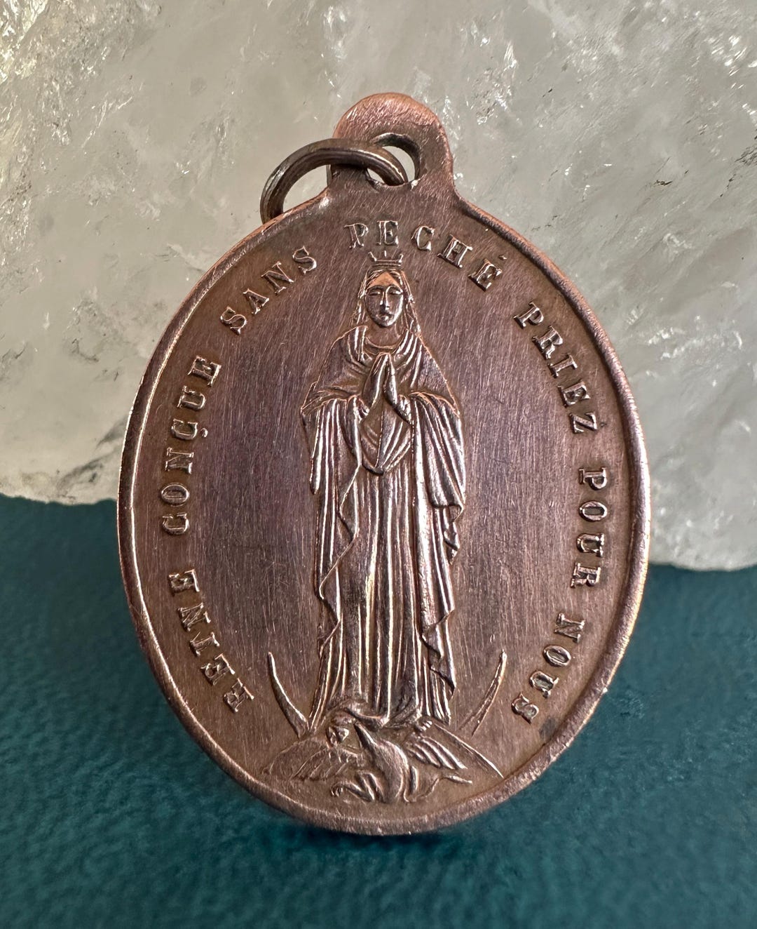 Antique French Immaculate Virgin Mary Copper Religious Medal - Notre ...
