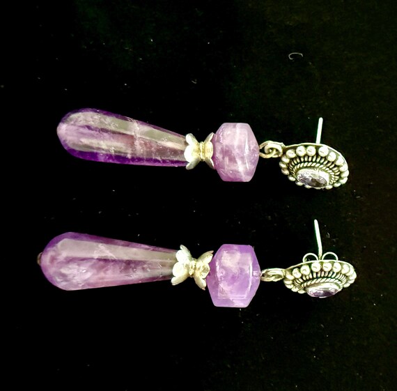 Artisan Large Amethyst Solid Sterling Silver Dang… - image 9