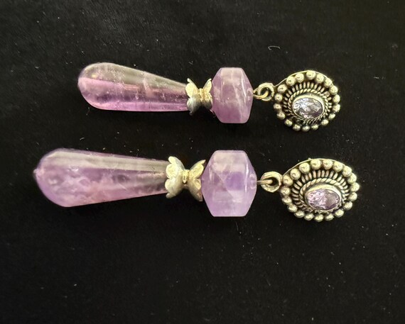 Artisan Large Amethyst Solid Sterling Silver Dang… - image 4