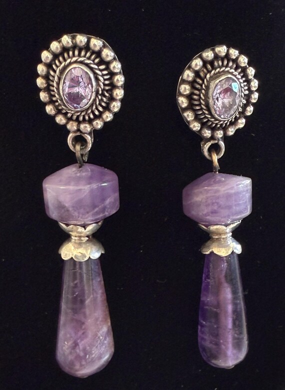 Artisan Large Amethyst Solid Sterling Silver Dang… - image 3