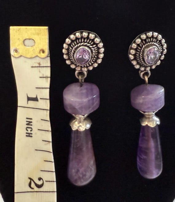 Artisan Large Amethyst Solid Sterling Silver Dang… - image 5