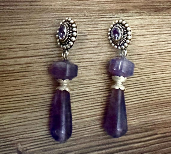Artisan Large Amethyst Solid Sterling Silver Dang… - image 6