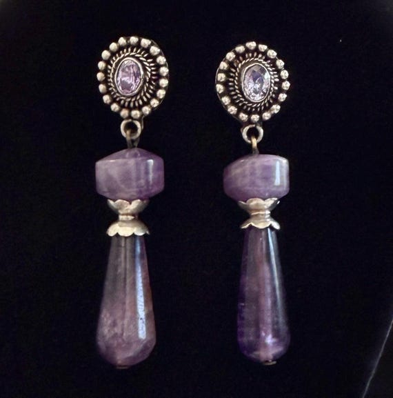 Artisan Large Amethyst Solid Sterling Silver Dang… - image 1