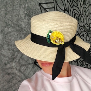 Beaded Lemon Hat Pin: Crystal Accent, Summer Accessory