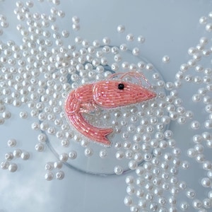 Beaded shining shrimp brooch_Beaded embroidery Shrimp Brooch Pin