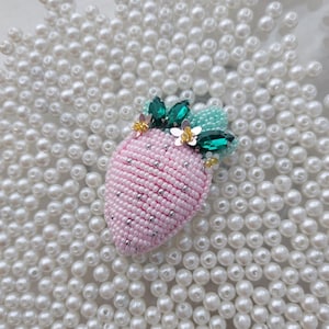 Handmade Beaded Strawberry Brooch: Pink Fruit Pin