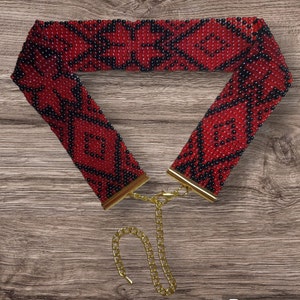 Beaded Сhoker Necklace, Ethnic red black style choker, Beadwork Artisan beaded necklace,Handmade jewelry, Handmade beaded jewelry