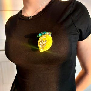 Crystal brooch lemon citrus_Embroidered beaded brooch fruit lemon
