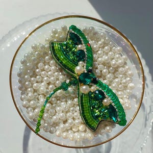 Beaded dragonfly Brooch Pin_Handmade insect jewelry_Crystal dragonfly pin_Insect Brooch pin_Embroidery brooch_Rhinestone Dragonfly