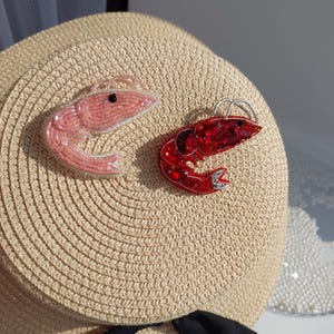 Set of shiny shrimp brooches_Beaded shining shrimp brooch_Beaded embroidery Shrimp Brooch Pin